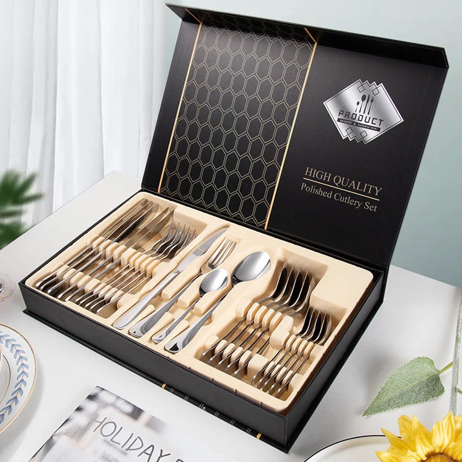 Premium Silver Daily Use Cutlery Set Stainless Steel Luxury Combo Set of 24 Premium Silver Daily Use Cutlery Set Stainless Steel Luxury Combo Set of 24